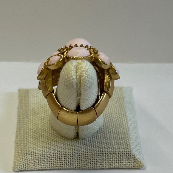 Pink Cabochons Starement Cluster Ring Stretchy Adjustable Gold Tone - Picture 4 of 7
